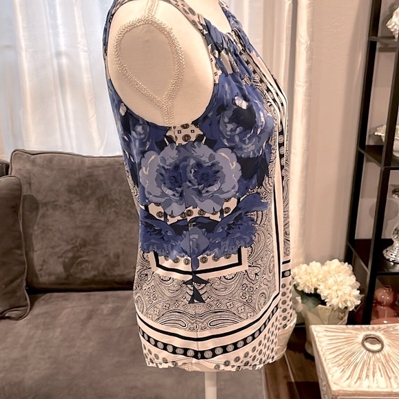 INC International Concepts Blue, White & Black Summer Top. Handkerchief hem. Sm - Picture 6 of 15